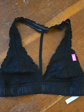 PINK Victoria's Secret Black Bralette with Pink Logo Tag
